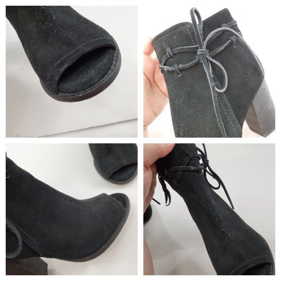 Splendid Rihana Peep Toe Suede Bootie 5.5 Black‎ Ti - Picture 5 of 8
